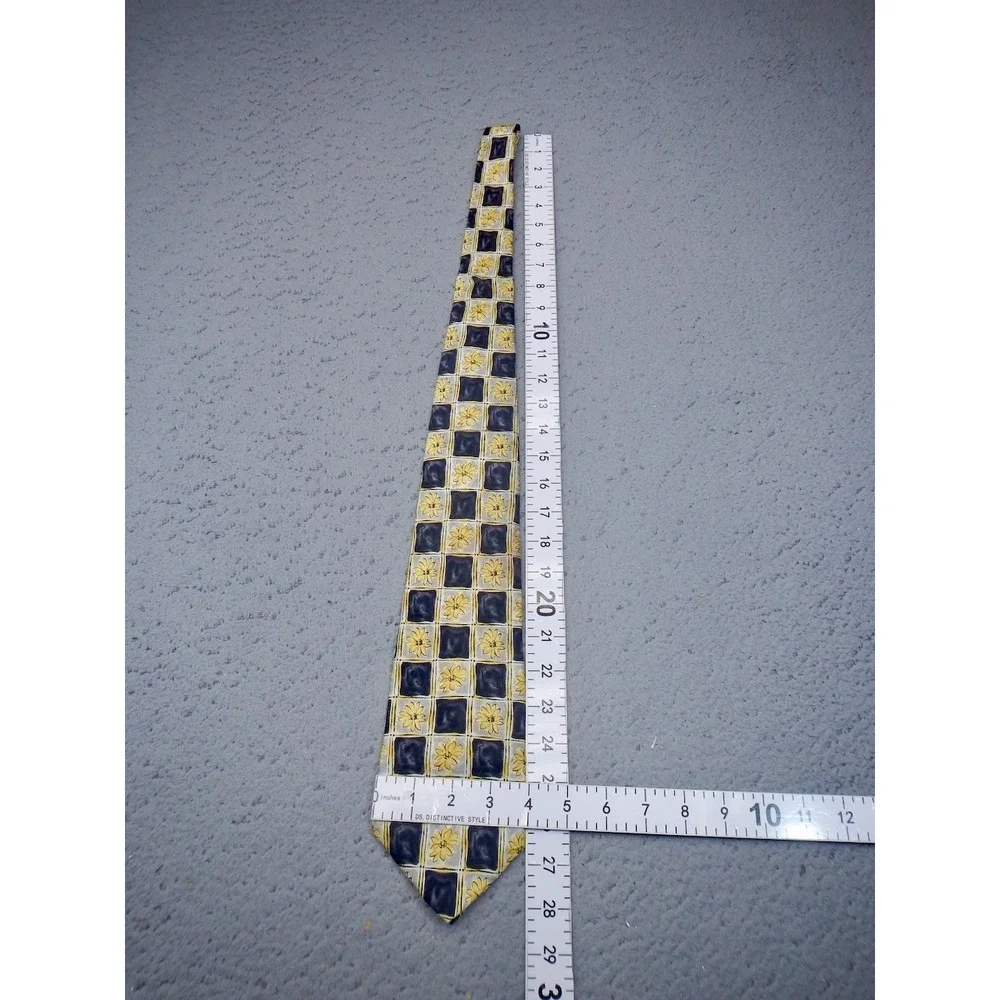 Monsieur Givenchy Tie Blue Yellow Floral Grid Jacquard Silk Classic Geometric